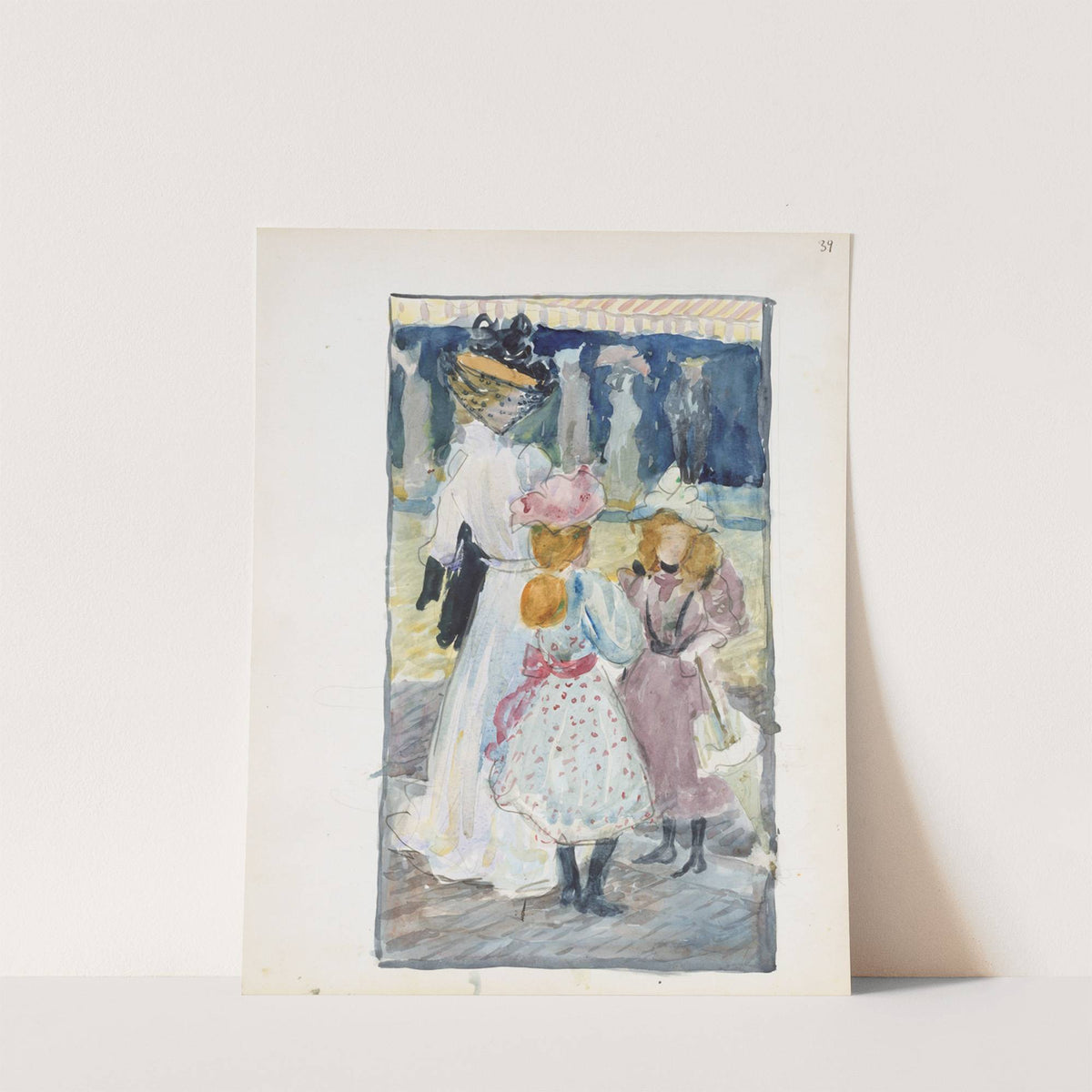 Two girls and a woman in a veiled hat (1895–1897) by Maurice Prendergast