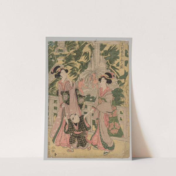 Two Girls and Child on Temple Bridge (1787-1867) by Kikukawa Eizan