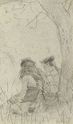 Two Girls Seated on a Bank