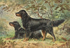 Two Gordon Setters, facing left, one standing, one reclining (1880)