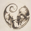 Two Grotesque Heads Facing One Another and Touching Tongues Within a Circle (1727)