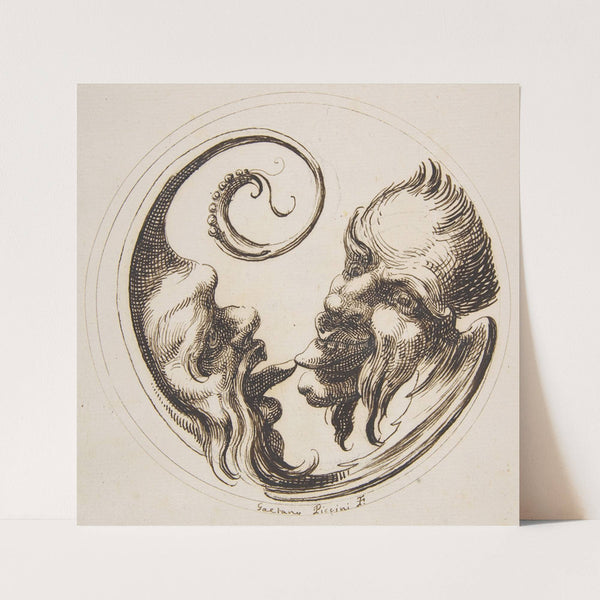 Two Grotesque Heads Facing One Another and Touching Tongues Within a Circle (1727) by Gaetano Piccini