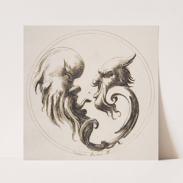 Two Grotesque Heads Facing One Another within a Circle by Gaetano Piccini