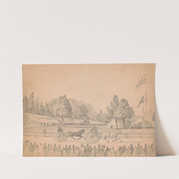 Two harness racing horses pulling their sulkies on race course (1856) by James Fuller Queen