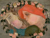 Two heads of little girls in a garland of flowers