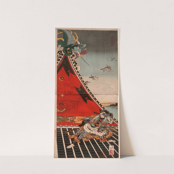 Two Heroes Fighting atop Hōryūkaku by Tsukioka Yoshitoshi