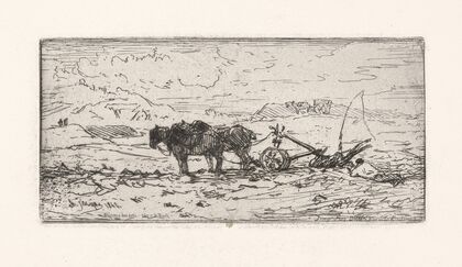Two-horse plow in field (1846)