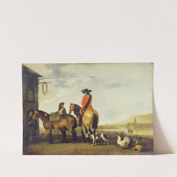 Two Horsemen at a Tavern Netherlands by Abraham Van Calraet