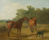 Two Horses And a Greyhound In A Landscape