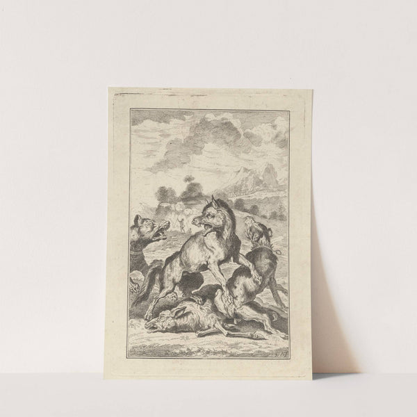 Two hunting dogs, a wolf and a sheep by George Bickham the Younger