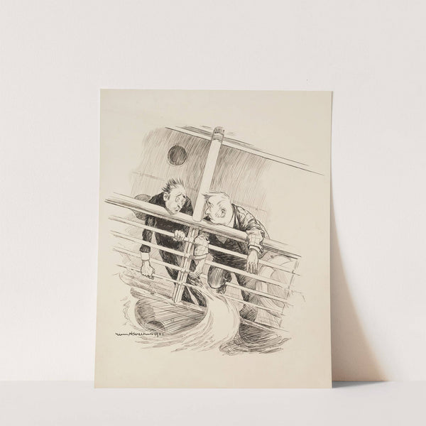 Two ill men lean on the railing of a ship. (1901) by William Henry Walker