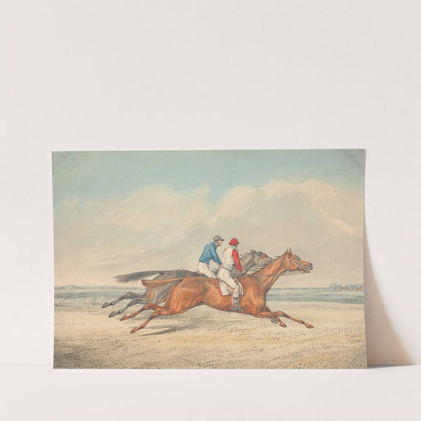 Two Jockeys Galloping Neck and Neck to Right by Henry Thomas Alken
