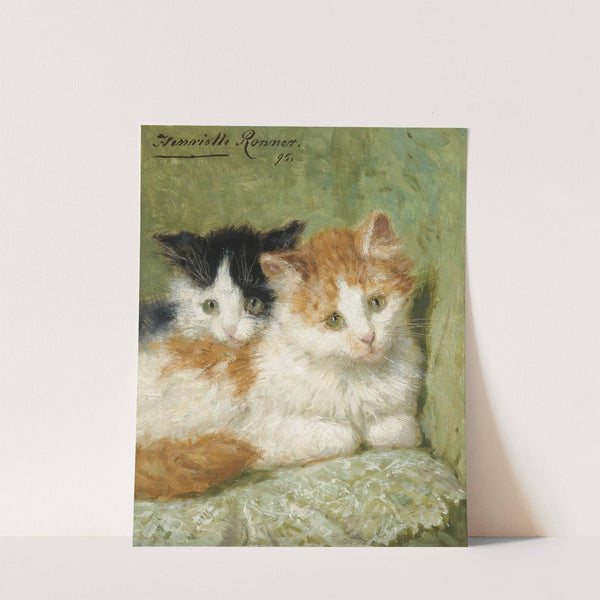 Two Kittens Sitting On A Cushion by Henriëtte Ronner-Knip