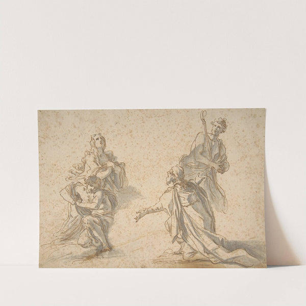 Two Kneeling and Two Standing Figures by Nicola Maria Rossi