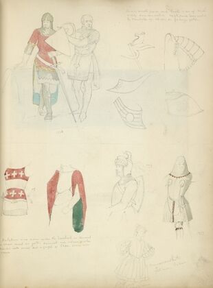 Two knights one with sword, the other with shield,1348; Various sections of armor