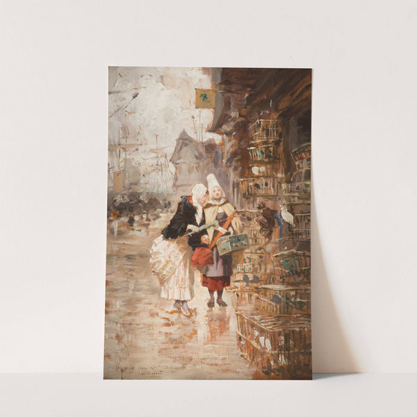 Two ladies admiring exotic birds by Charles Edouard Delort