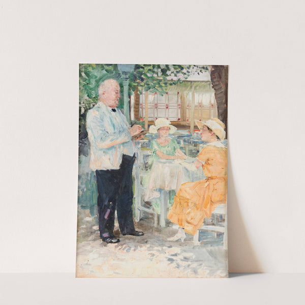 Two ladies with a waiter in the Pratergasthaus (1928) by Josef Engelhart