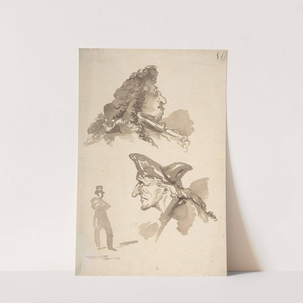 Two Male Heads in Profile and Standing Man by Jean-Baptiste Isabey