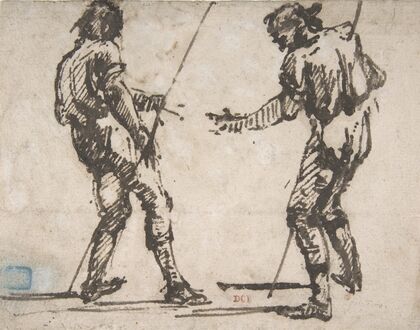 Two Men Holding Long Staffs