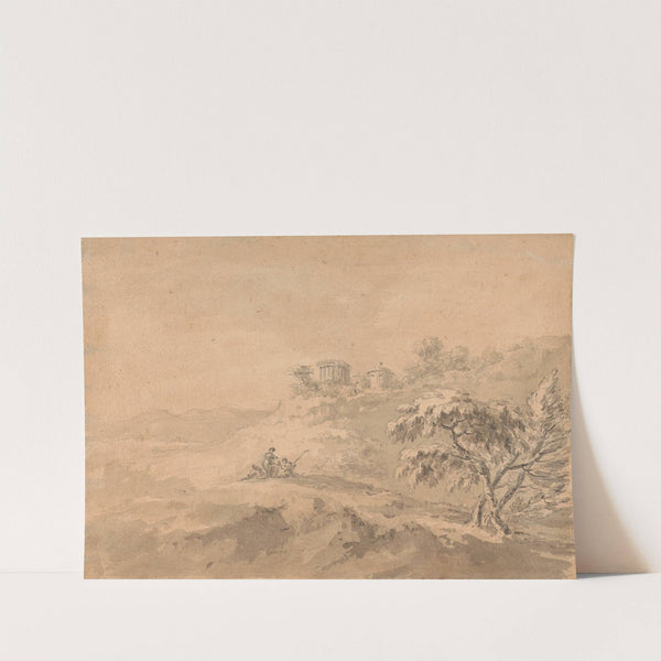 Two Men in a Landscape and a Castle on a Hill by William Gilpin