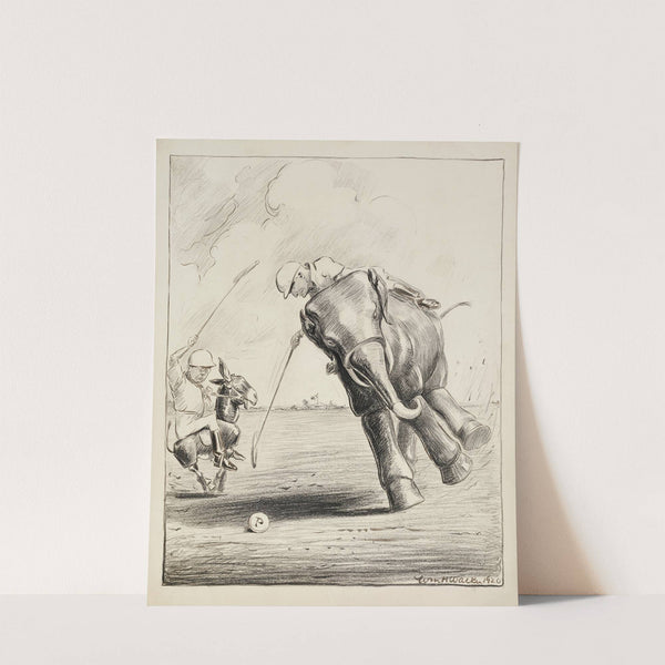 Two men playing polo, one riding the Democratic Party donkey and the other the Republican Party elephant (1920) by William Henry Walker