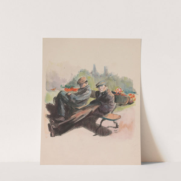Two men sitting on a bench in a park (1919) by Otto Verhagen