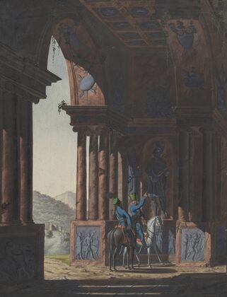 Two Mounted Soldiers in Classical Ruins, for a poem by Cremes