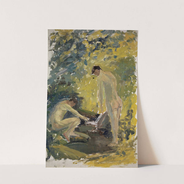 Two Nude Young Men in a River in the Woods by Ernst Schiess