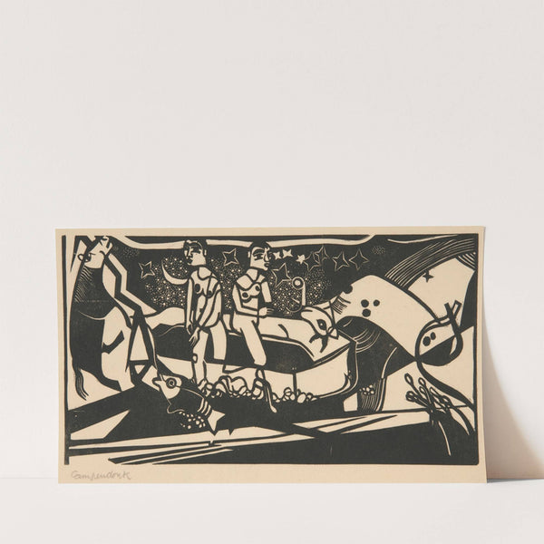 Two Nudes in Boat Under Starry Sky (1919) by Heinrich Campendonk