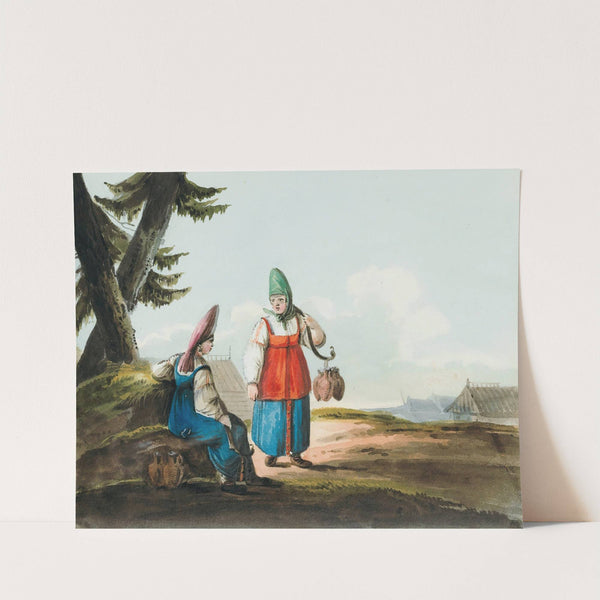 Two Peasant Women In Conversation by Karl Ivanovich Kollman