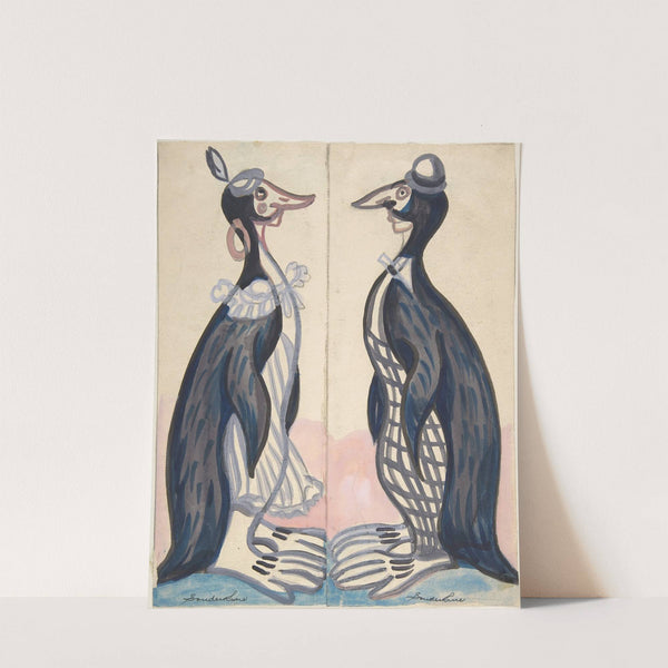 Two penguins , male and female by Sergey Yurievich Sudeikin