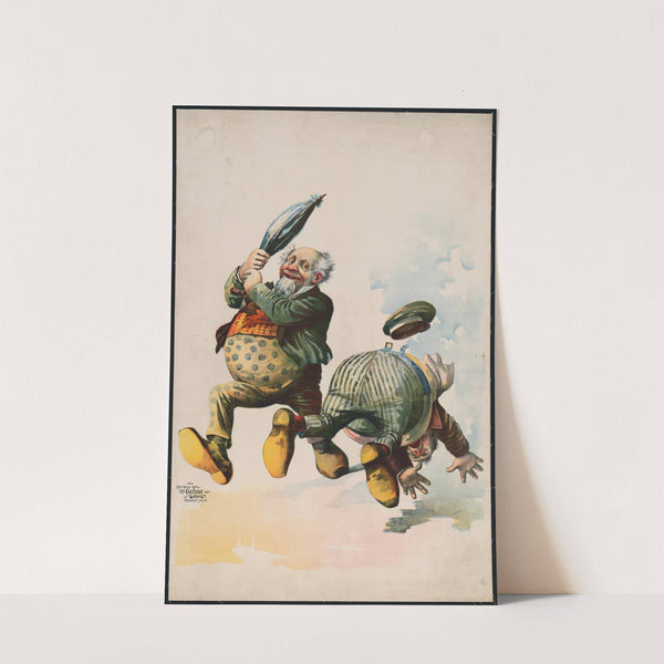 Two plump men, one with umbrella, one falling (1890) by Calvert Litho. Co