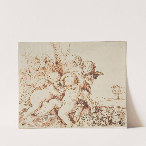 Two Putti Blindfolding a Third by Circle of Guido Reni