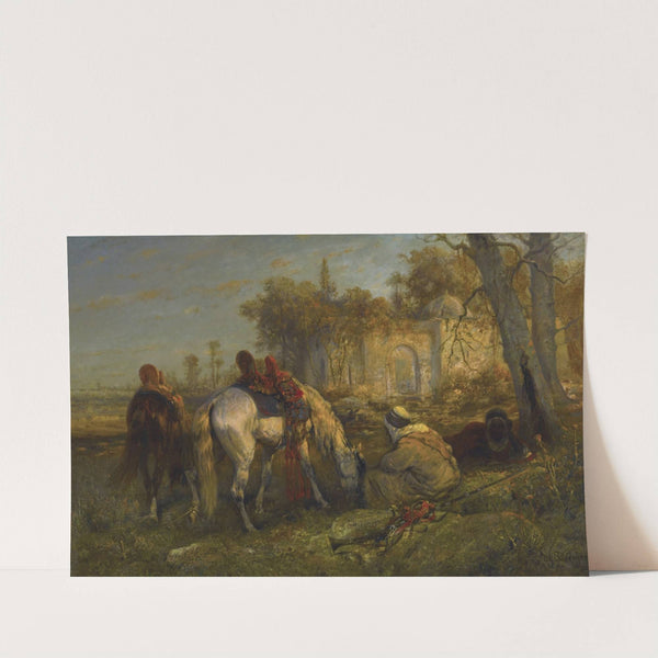 Two Reclining Arabs and Two Tethered Horses by Adolf Schreyer