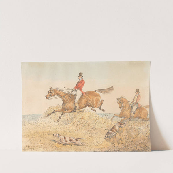 Two Riders and a Couple of Hounds Clearing a Wall (1845) by Henry Thomas Alken