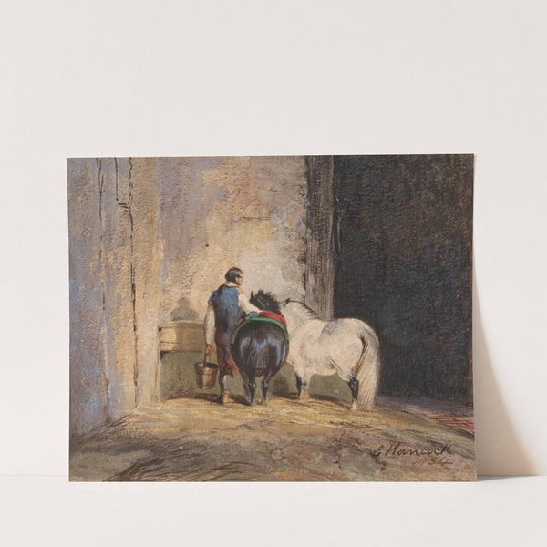 Two Shetland Ponies With a Groom by Charles Hancock