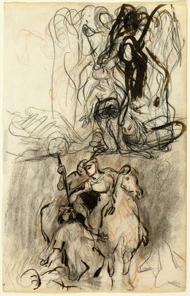 Two Sketches; Armed Riders and Figure on the Ground