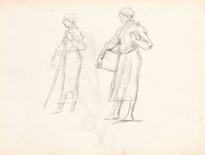 Two sketches of a country woman with a pail, sketch for the painting “Going hunting” (1883)