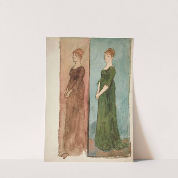 Two sketches of a woman (dressed in red, in green) – costume studies for a play by Edwin Austin Abbey