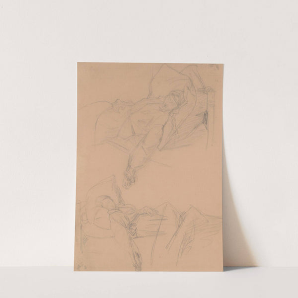 Two sketches of Barbara lying in bed for the painting 'Death of Barbara Radziwiłł' by Józef Simmler