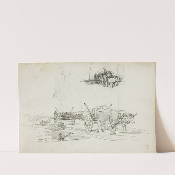 Two Sketches of Oxen Hauling a Log by Charles François Daubigny