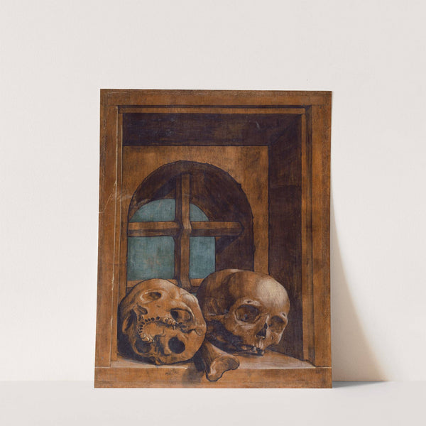 Two Skulls In A Window Niche by Hans Holbein The Younger