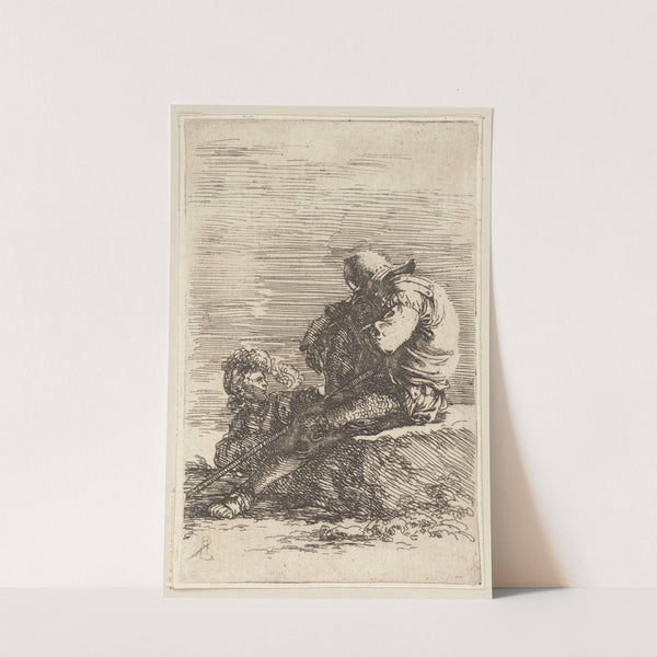 Two Soldiers, One Seated on a Ledge, Holding a Cane by Salvator Rosa