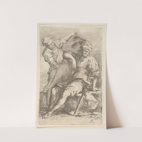 Two Soldiers, One seated with Sword and Shield by Salvator Rosa