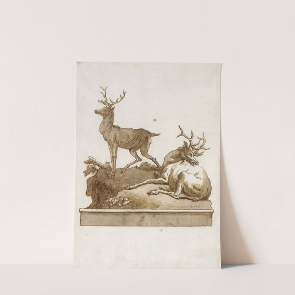 Two Stags, One Standing and One Lying, on a Grassy Knoll (with a Base) (after 1770) by Giovanni Domenico Tiepolo