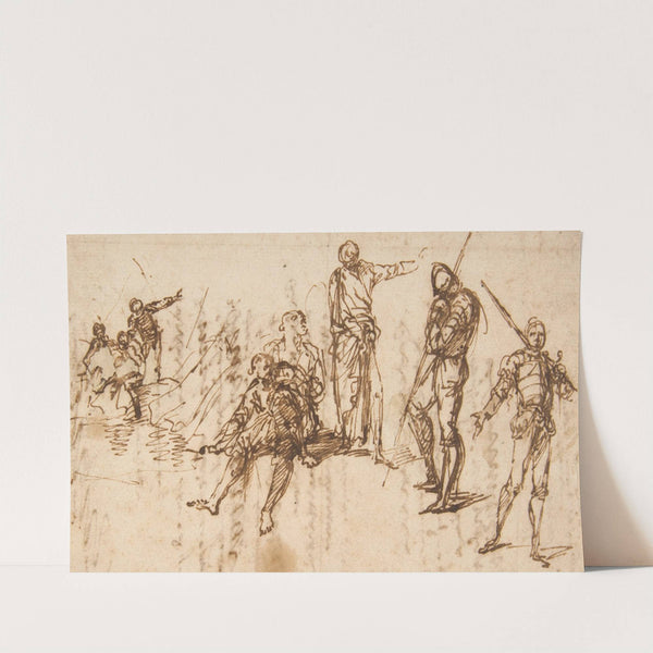 Two Standing Soldiers and Six other Figures by Salvator Rosa