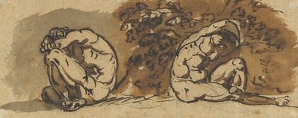 Two Studies of a Male Nude (Althaemenes) Hiding in a Bush