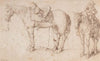 Two studies of a saddled horse and of a horse with a boy astride