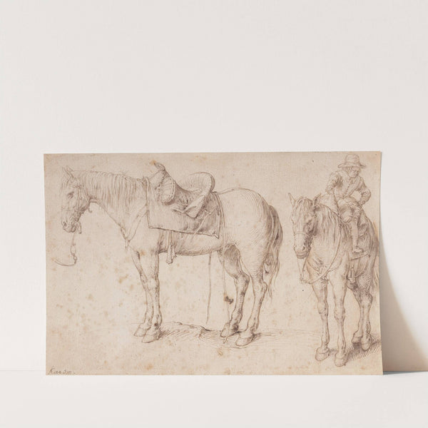 Two studies of a saddled horse and of a horse with a boy astride by Jacob de Gheyn II