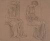 Two studies of a seated girl playing a sitar
